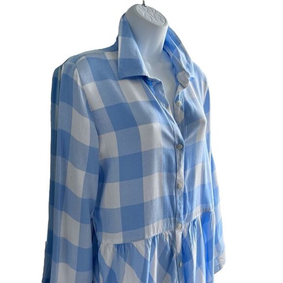 ALLEN B By Allen Schwartz Baby Blue And White Check Button Down Shirt Size M. - Picture 3 of 8